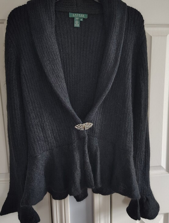 Lauren Ralph Lauren Sweaters - Lauren Ralph Lauren Black Shawl-Collar Cardigan with Decorative Clasp Accent M